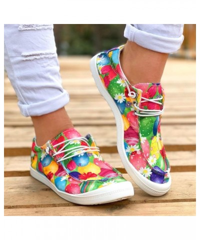 Women Fashion Casual Sneakers Canvas Lace-Up Loafers Lightweight Ladies Shoes Flat Soft Soled Comfortable Shoes Non Slip L53-...