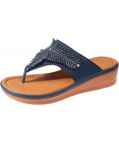 Platform Sandals for Women open toe wedge sandal tan Heeled Slippers Sandals for Women Z 05-blue $12.81 Sandals