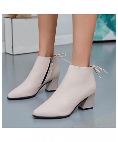 Chelsea Ankle Booties for Women, Women's Vintage Embroidery Pointed Toe Zipper High Heel Short Naked Boots Z 12-beige $23.16 ...