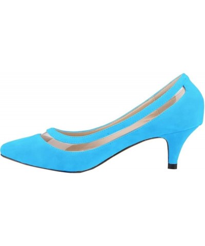 Women's Fashion Pumps Formal PU Pointed Toe Thin Heels Candy Solid Transparent Heeled Office Slip-on Dress Heels Z-light Blue...