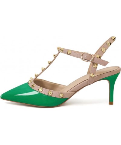 Kitten Heels Strappy Sandals for Women Slingback Pumps Closed Toe Sandals Green Patent $24.75 Sandals