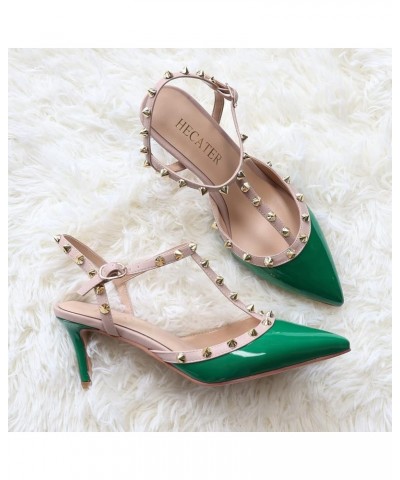 Kitten Heels Strappy Sandals for Women Slingback Pumps Closed Toe Sandals Green Patent $24.75 Sandals