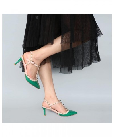 Kitten Heels Strappy Sandals for Women Slingback Pumps Closed Toe Sandals Green Patent $24.75 Sandals