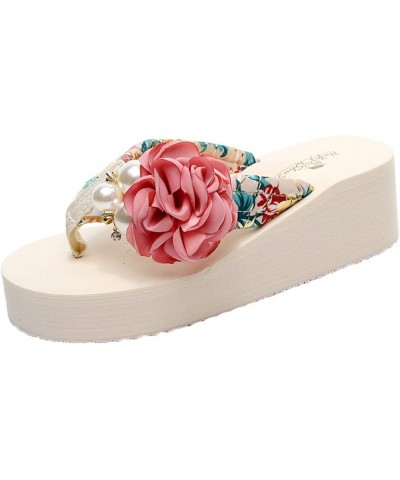 Women's Floral Platform High Heeled Wedge Flip Flop Slides Sandals Slip on Open Toe Satin Shoes for Summer Beach Black & Blue...