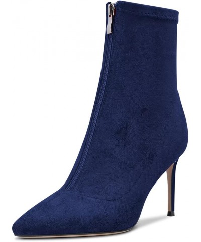 Women Stiletto High Heel Close Pointed Toe Ankle Boots Short Bootie 3.3 Inches Heels Slip-on Zipper Classic Cute Shoes Blue C...