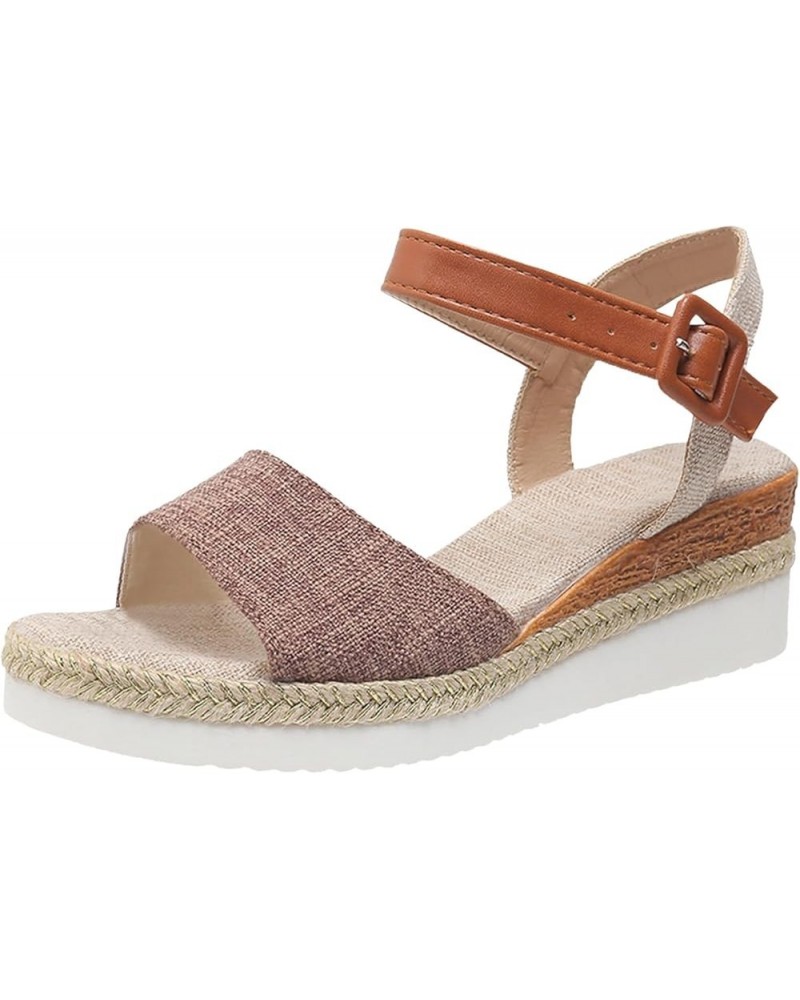 Wedge Sandals for Women Dressy, Summer Sandals for Women 2024 Espadrille Open Toe Platform Sandals with Buckle Strap X13-brow...