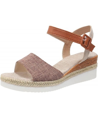 Wedge Sandals for Women Dressy, Summer Sandals for Women 2024 Espadrille Open Toe Platform Sandals with Buckle Strap X13-brow...