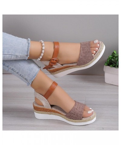 Wedge Sandals for Women Dressy, Summer Sandals for Women 2024 Espadrille Open Toe Platform Sandals with Buckle Strap X13-brow...