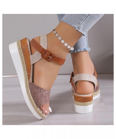 Wedge Sandals for Women Dressy, Summer Sandals for Women 2024 Espadrille Open Toe Platform Sandals with Buckle Strap X13-brow...