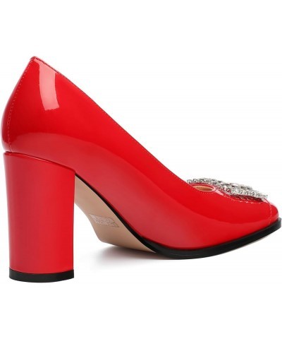 Women's Pumps, Closed Toe Heel Dress Pumps with Fashionable Square Toe and Rhinestone Embellishments for Women Red Patent $27...