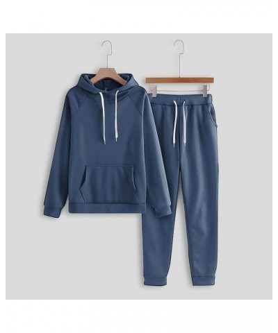 Plus Size Two Piece Outfits for Women Casual Long Sleeve Pocket Hoodies Sweatpants Matching Solid Color Loungewear Navy $20.1...