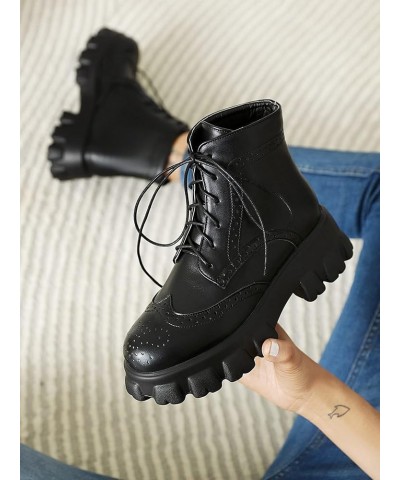 Womens Fashion Lace Up Platform Combat Boot Ankle Boots Goth Punk Work Hiking Ankle Booties Motorcyle Boots 9 Black $21.15 Boots