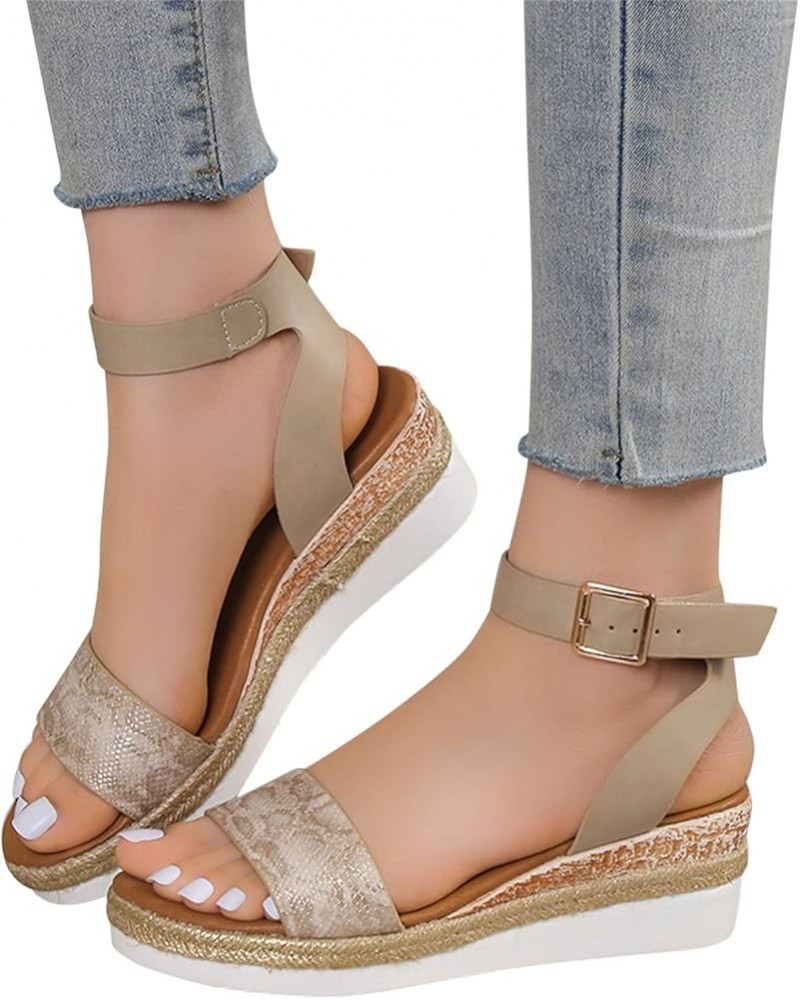 Wedge Sandals for Women Casual Summer Ladies Leather Open Toe Buckle Ankle Strap Platform Sandals Casual Wedges Shoes Comfort...