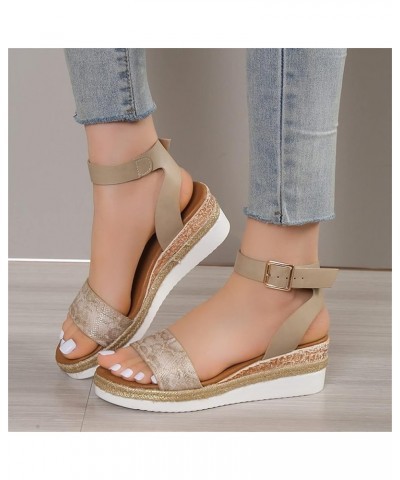 Wedge Sandals for Women Casual Summer Ladies Leather Open Toe Buckle Ankle Strap Platform Sandals Casual Wedges Shoes Comfort...