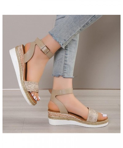 Wedge Sandals for Women Casual Summer Ladies Leather Open Toe Buckle Ankle Strap Platform Sandals Casual Wedges Shoes Comfort...