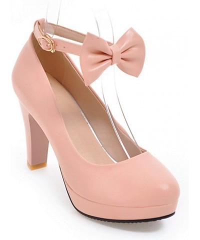 Women's Round Toe Bow Knot High Chunky Block Heel Platform Ankle Strap Pumps Wedding Dress Office Shoes Size 5-11 Pink $30.09...