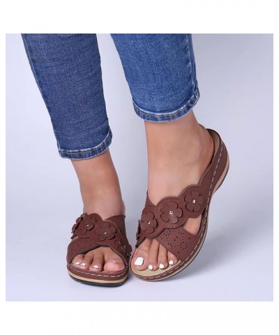 Women'S Wedged Sandals, Thick Soled Slip On Sandals Dressy Summer Comfortable Casual Sandals Flower Hollowed Out D-brown $15....