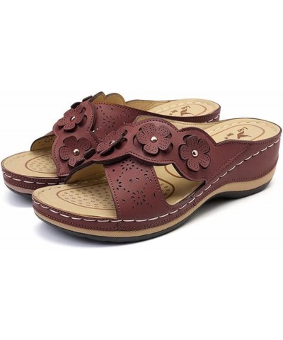 Women'S Wedged Sandals, Thick Soled Slip On Sandals Dressy Summer Comfortable Casual Sandals Flower Hollowed Out D-brown $15....