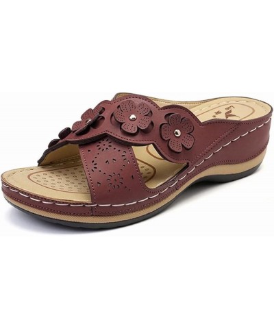 Women'S Wedged Sandals, Thick Soled Slip On Sandals Dressy Summer Comfortable Casual Sandals Flower Hollowed Out D-brown $15....