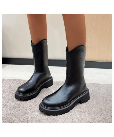 Womens Leather Back Zipper Boots, Lug Sole Ankle Bootie Winter Women Fashion Low Heel Leather Booties Casual Shoes Black $18....