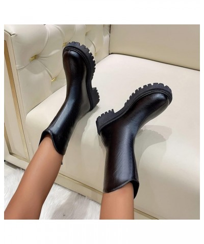 Womens Leather Back Zipper Boots, Lug Sole Ankle Bootie Winter Women Fashion Low Heel Leather Booties Casual Shoes Black $18....