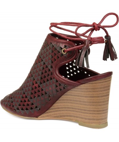 Brinley Co. Womens Talbot Faux Leather Laser-cut Peep-toe Ankle Wrap Wedges Wine $15.36 Sandals