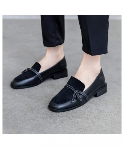 Women's Bow-tie Square Toe Low Heels Slip On Pumps Ladies Comfort Flat Party Solid Color Penny Loafers Apricot $27.44 Loafers...