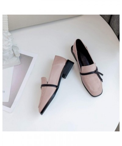 Women's Bow-tie Square Toe Low Heels Slip On Pumps Ladies Comfort Flat Party Solid Color Penny Loafers Apricot $27.44 Loafers...