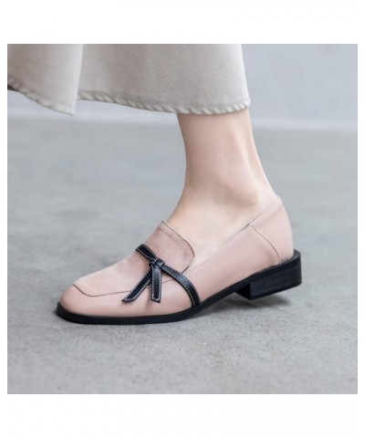 Women's Bow-tie Square Toe Low Heels Slip On Pumps Ladies Comfort Flat Party Solid Color Penny Loafers Apricot $27.44 Loafers...