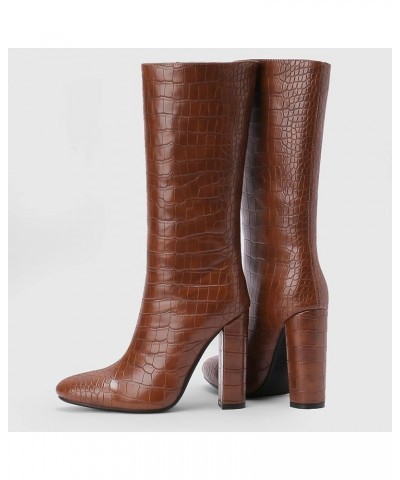 Women Block Heel Mid Calf Boots, Evening Boots Pointed Toe High Heel Long Boots Slip On, Size 3.5-10 Brown-2 $42.04 Boots