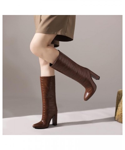 Women Block Heel Mid Calf Boots, Evening Boots Pointed Toe High Heel Long Boots Slip On, Size 3.5-10 Brown-2 $42.04 Boots