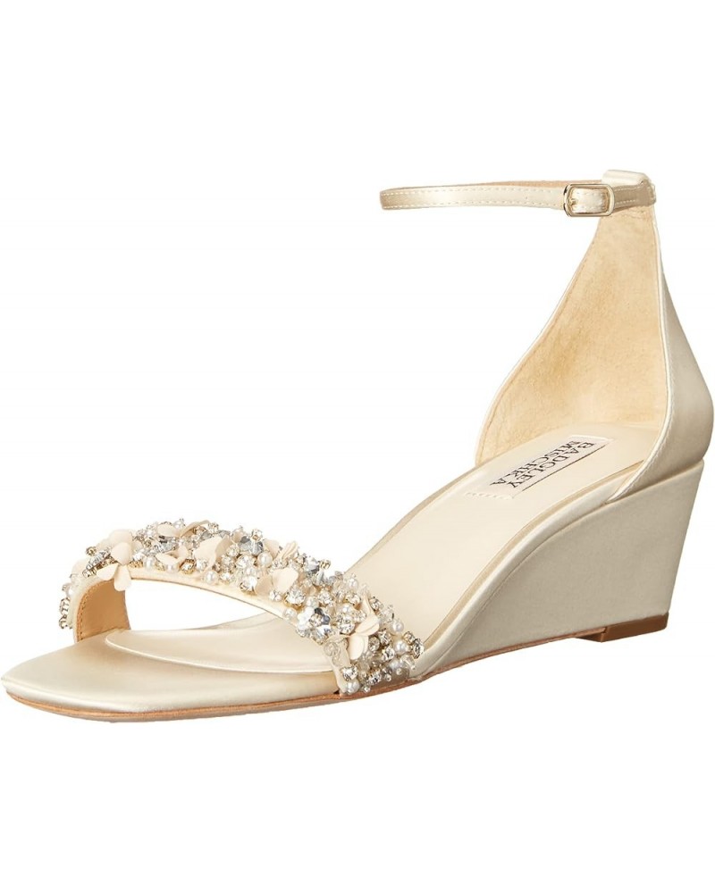 Women's Teasha Wedge Sandal Ivory Satin $29.33 Sandals