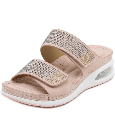 Women's Comfortable Walking Athletic Slide Sandals Slip On Rhinestone Outdoor Casual Summer Beach Wedge Sandal 1 Pink $22.25 ...