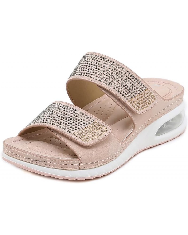 Women's Comfortable Walking Athletic Slide Sandals Slip On Rhinestone Outdoor Casual Summer Beach Wedge Sandal 1 Pink $22.25 ...