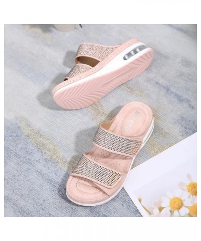 Women's Comfortable Walking Athletic Slide Sandals Slip On Rhinestone Outdoor Casual Summer Beach Wedge Sandal 1 Pink $22.25 ...