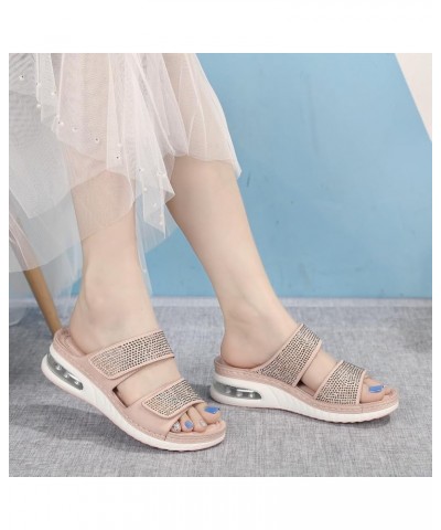 Women's Comfortable Walking Athletic Slide Sandals Slip On Rhinestone Outdoor Casual Summer Beach Wedge Sandal 1 Pink $22.25 ...