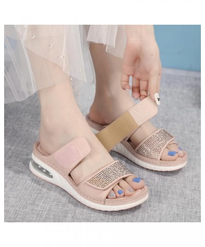 Women's Comfortable Walking Athletic Slide Sandals Slip On Rhinestone Outdoor Casual Summer Beach Wedge Sandal 1 Pink $22.25 ...