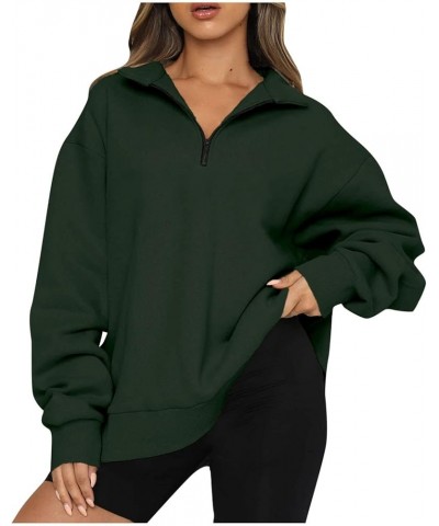 Womens Oversized Half Zip Pullover Long Sleeve Sweatshirt Quarter Zip Hoodie Sweater Teen Girls Fall Y2K Clothes 2-army Green...