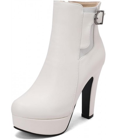 Women's Platform Stiletto Heel Round Toe Booties White-04 $31.89 Boots