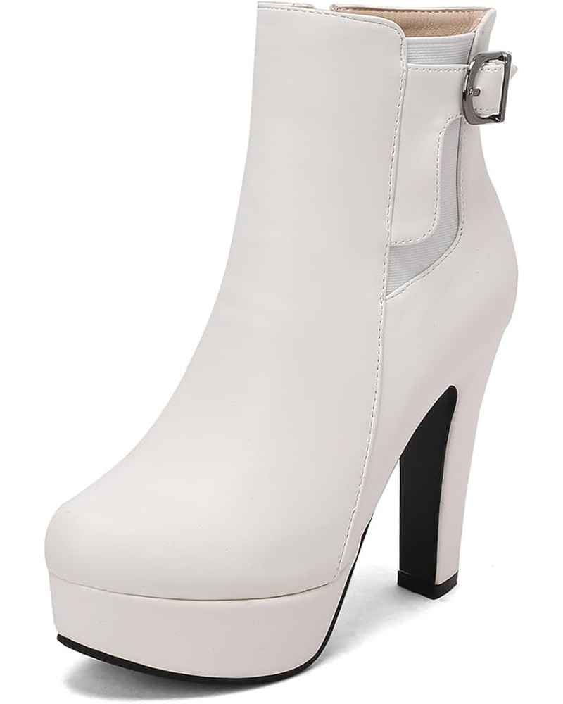 Women's Platform Stiletto Heel Round Toe Booties White-04 $31.89 Boots