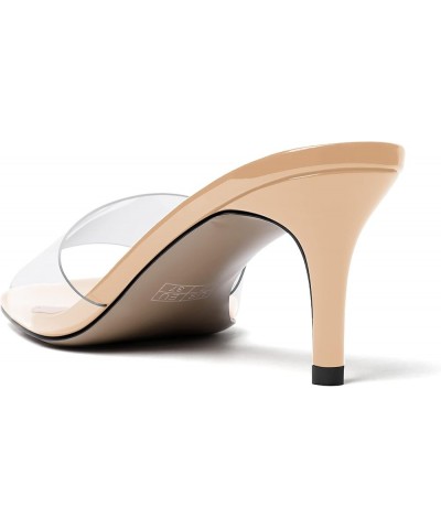 Women's Square Toe Clear Dating Slip On Pvc Solid Open Toe Fashion Stiletto Mid Heel Heeled Sandals 2.5 Inch Beige $29.99 San...