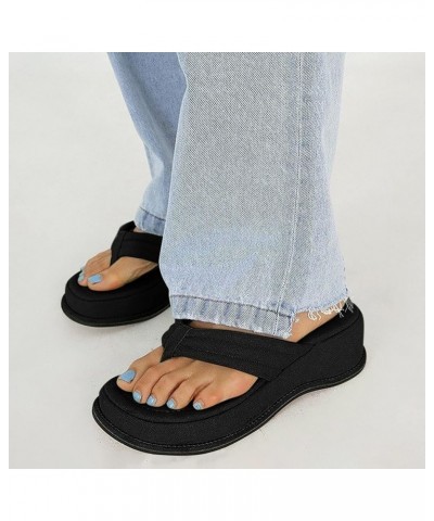 Flat Sandals Summer Women Fashion Sandals Wedge Heel Thick Sole Solid Color Open Toe Casual Comfortable Black 6.5 $20.23 Sandals