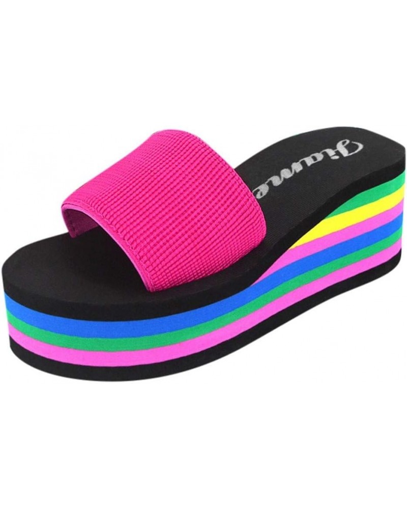 Slippers Women Size 8 1/2 High Beach Sandals Bath Women's Platform Slippers Wedge Heel Shoes Fashion Women's Hot Pink-b $11.9...