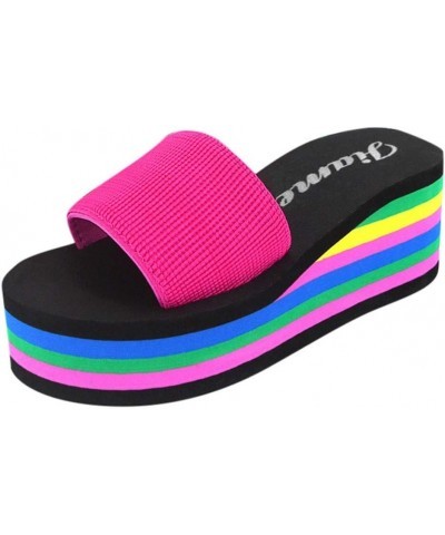 Slippers Women Size 8 1/2 High Beach Sandals Bath Women's Platform Slippers Wedge Heel Shoes Fashion Women's Hot Pink-b $11.9...