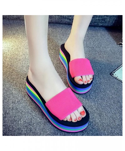 Slippers Women Size 8 1/2 High Beach Sandals Bath Women's Platform Slippers Wedge Heel Shoes Fashion Women's Hot Pink-b $11.9...