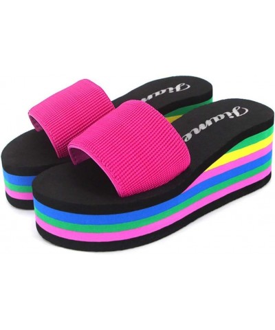 Slippers Women Size 8 1/2 High Beach Sandals Bath Women's Platform Slippers Wedge Heel Shoes Fashion Women's Hot Pink-b $11.9...