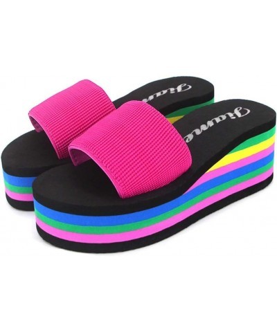 Slippers Women Size 8 1/2 High Beach Sandals Bath Women's Platform Slippers Wedge Heel Shoes Fashion Women's Hot Pink-b $11.9...