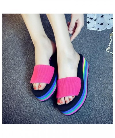 Slippers Women Size 8 1/2 High Beach Sandals Bath Women's Platform Slippers Wedge Heel Shoes Fashion Women's Hot Pink-b $11.9...