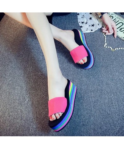 Slippers Women Size 8 1/2 High Beach Sandals Bath Women's Platform Slippers Wedge Heel Shoes Fashion Women's Hot Pink-b $11.9...