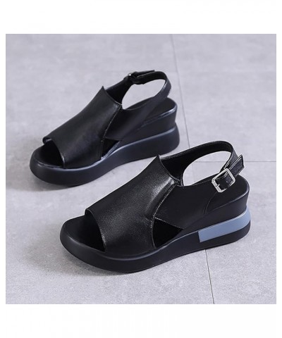 Women's Platform Sandals Classic Summer Platform Sandal for Women Knitted Fish Mouth Sandals A1q2-black $14.65 Sandals